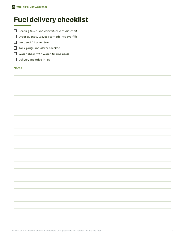 Preview of Printable Fuel Delivery Checklist